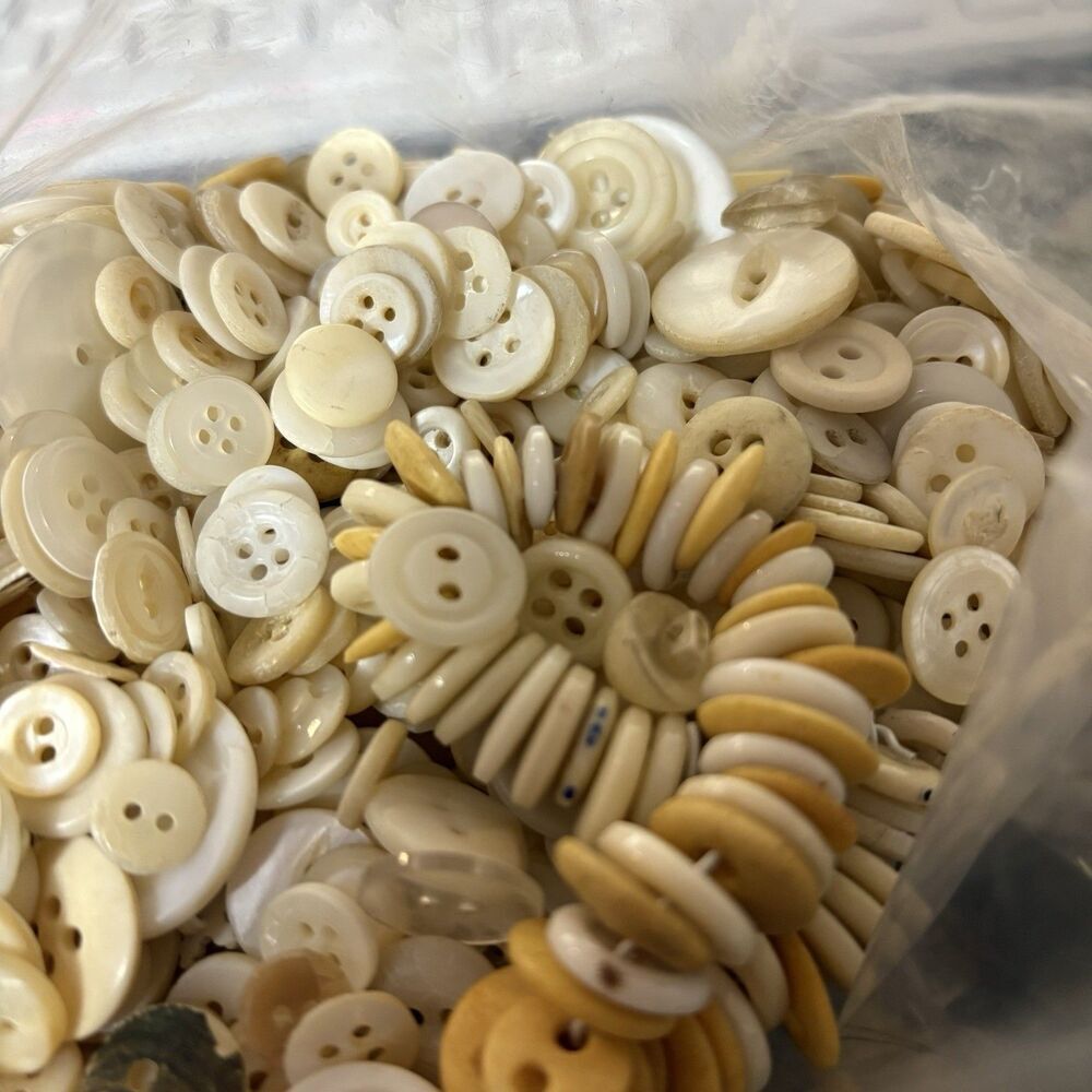 2lb+ Vintage MOP Pearl Shell Buttons Metal Wood Plastic Shapes Fun White - Picture 7 of 9
